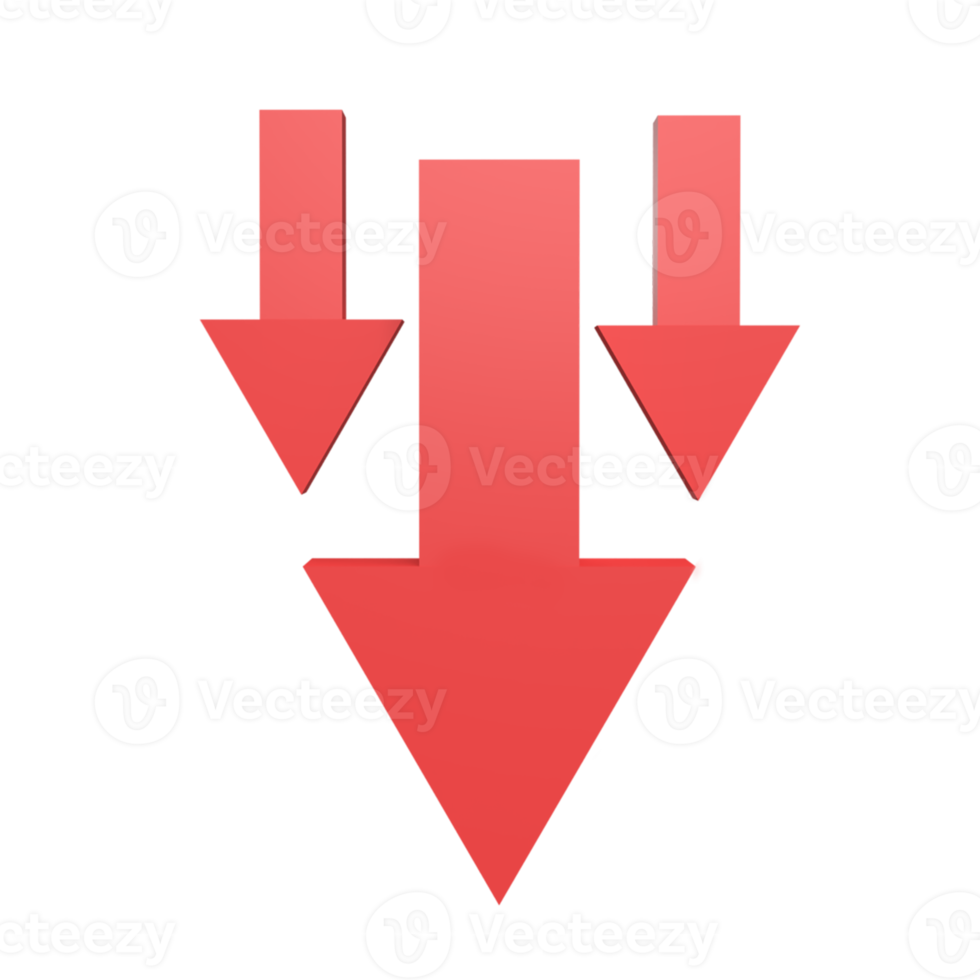 Arrow down 3d icon model cartoon style concept. render illustration png