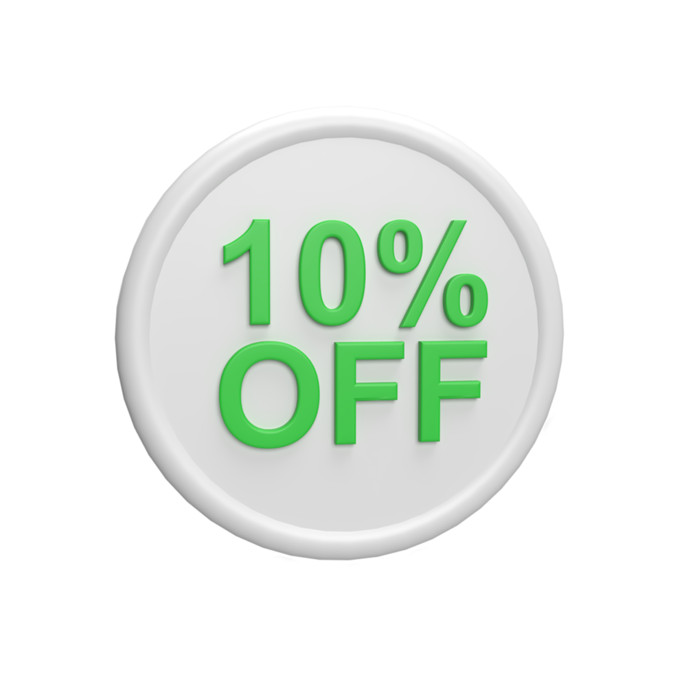 Discount 10 percent badge 3d icon model cartoon style concept. render illustration png