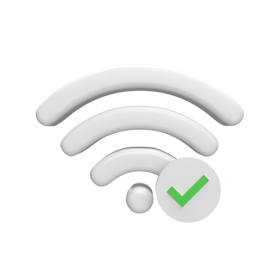 3D wifi-ikon med checklista märke koncept. återgiven illustration png