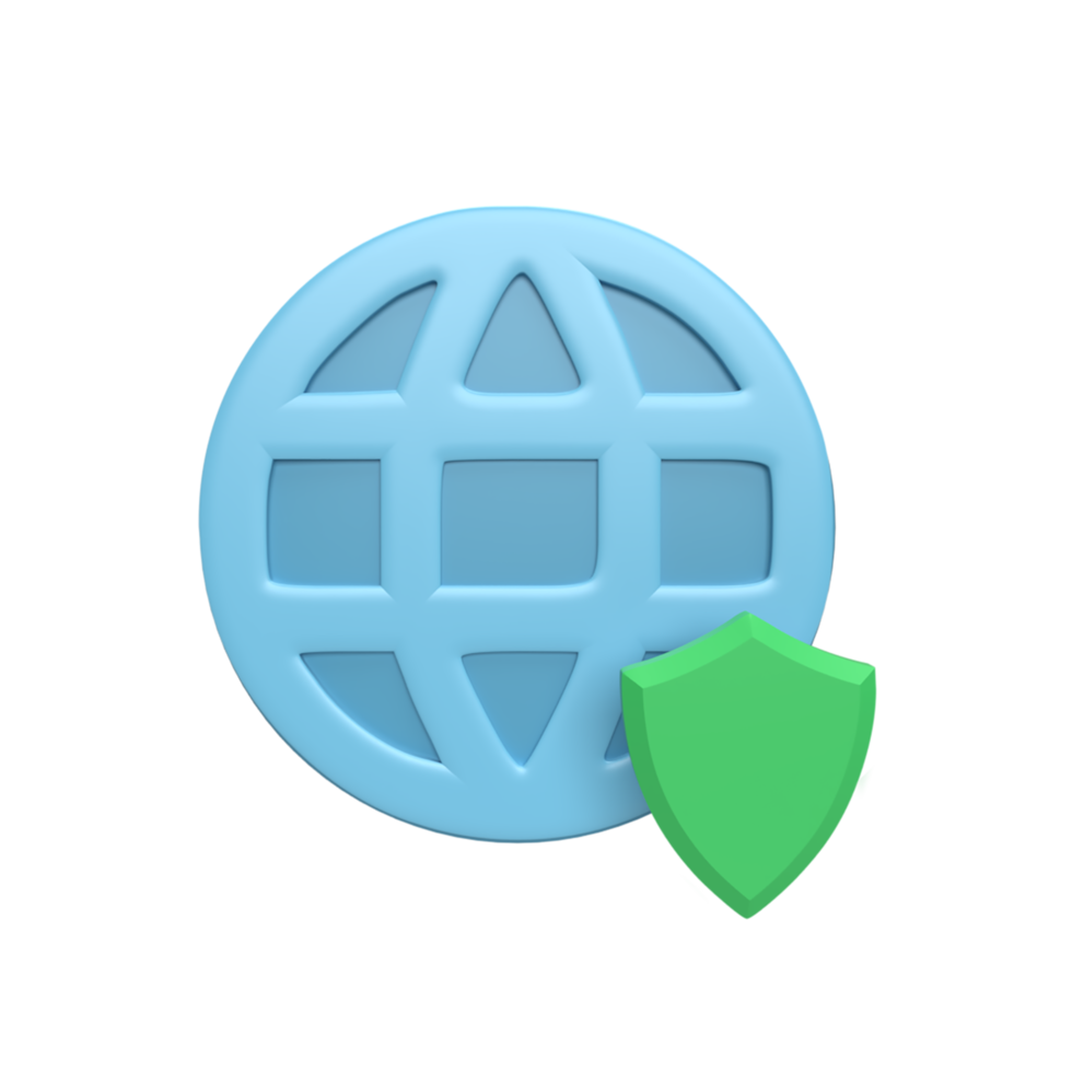 3D web icon with shield concept. rendered illustration png