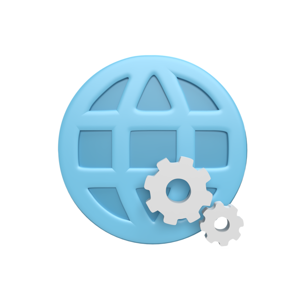 3D web icon with gear concept. rendered illustration png