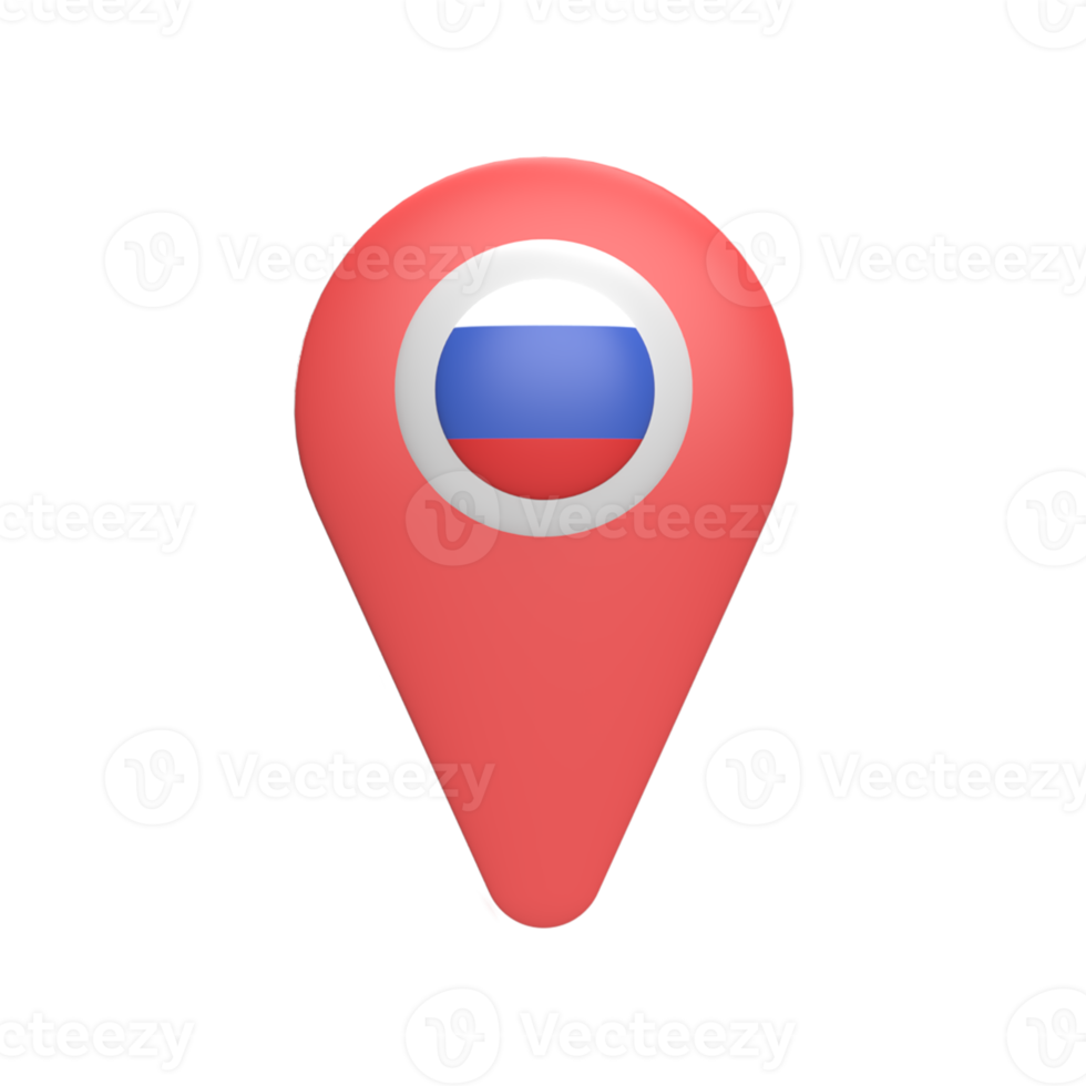 3D pin map with Russia flag. Rendered illustration png