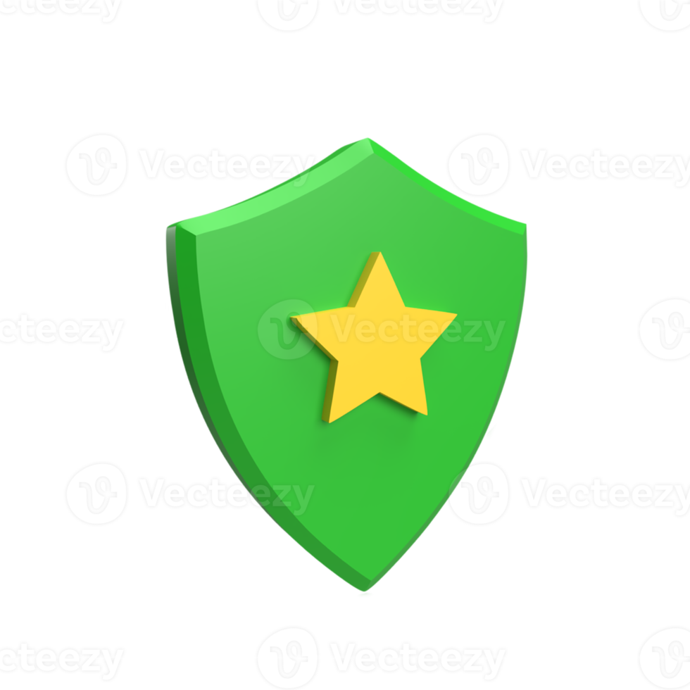 Shield with star 3d icon model cartoon style concept. render illustration png