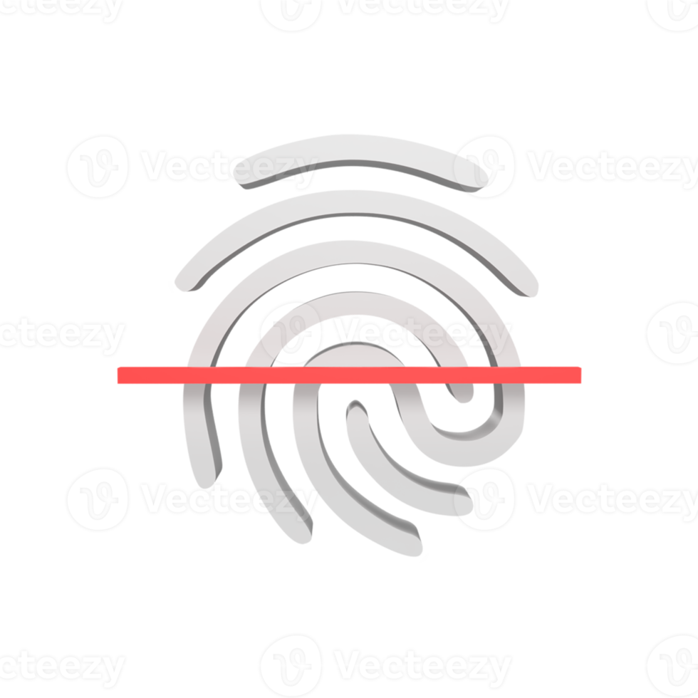 Scanned fingerprint 3d icon model cartoon style concept. render illustration png