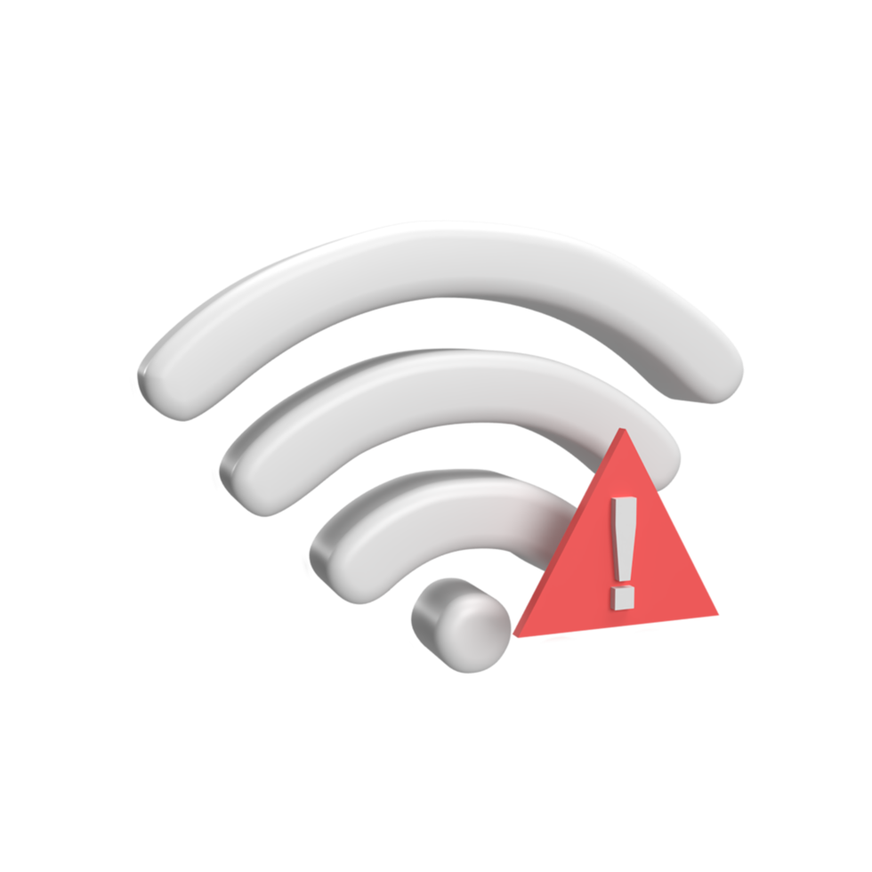 ícone de wifi 3D com conceito de ponto de exclamação. ilustração renderizada png