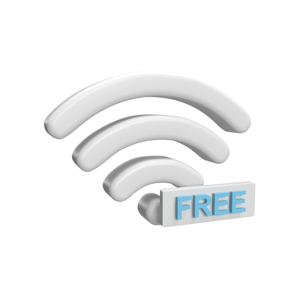 ícone de wifi 3D com conceito de palavra livre. ilustração renderizada png