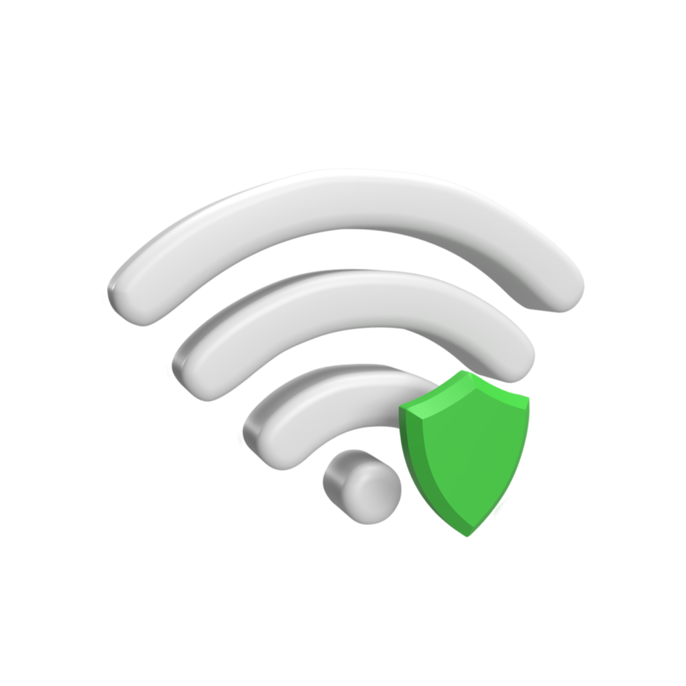 3D wifi icon with shield concept. rendered illustration png