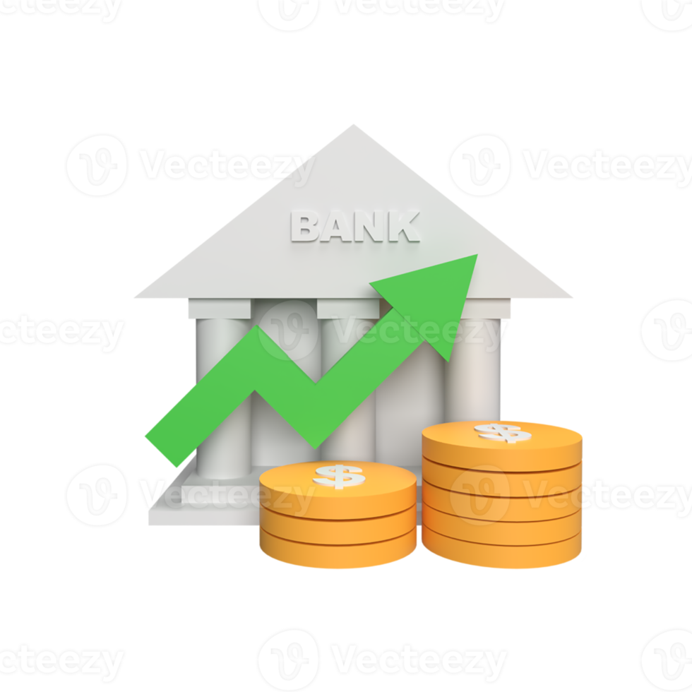 3D Bank Interest up concept. rendered illustration png