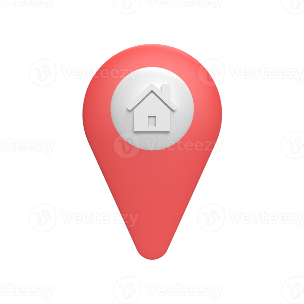 3D pin map with Home icon. Rendered illustration png