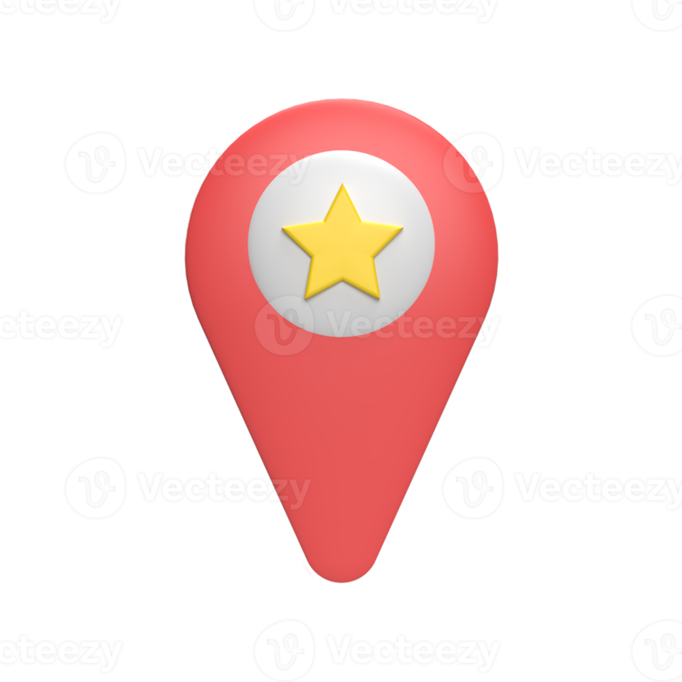 3D pin map with Star. Rendered illustration png