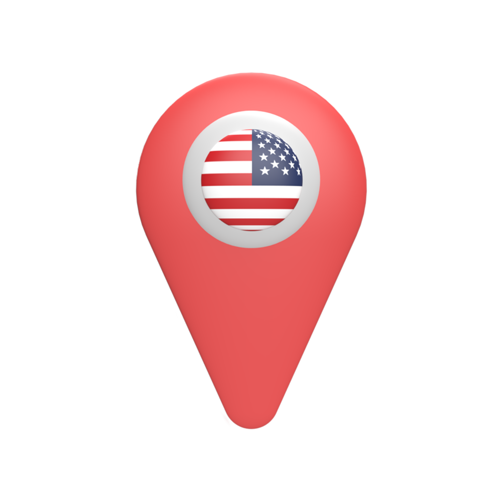 Mappa pin 3d con bandiera americana. illustrazione resa png