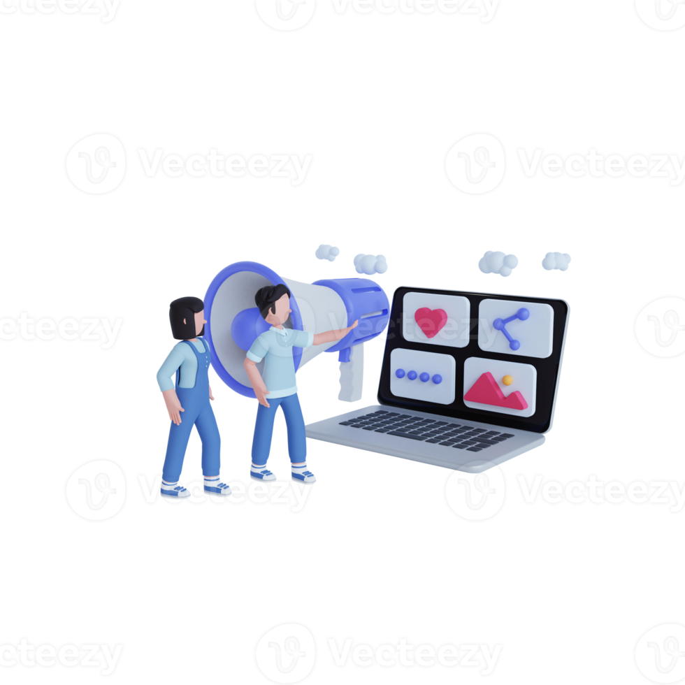 3d render character digital marketing png