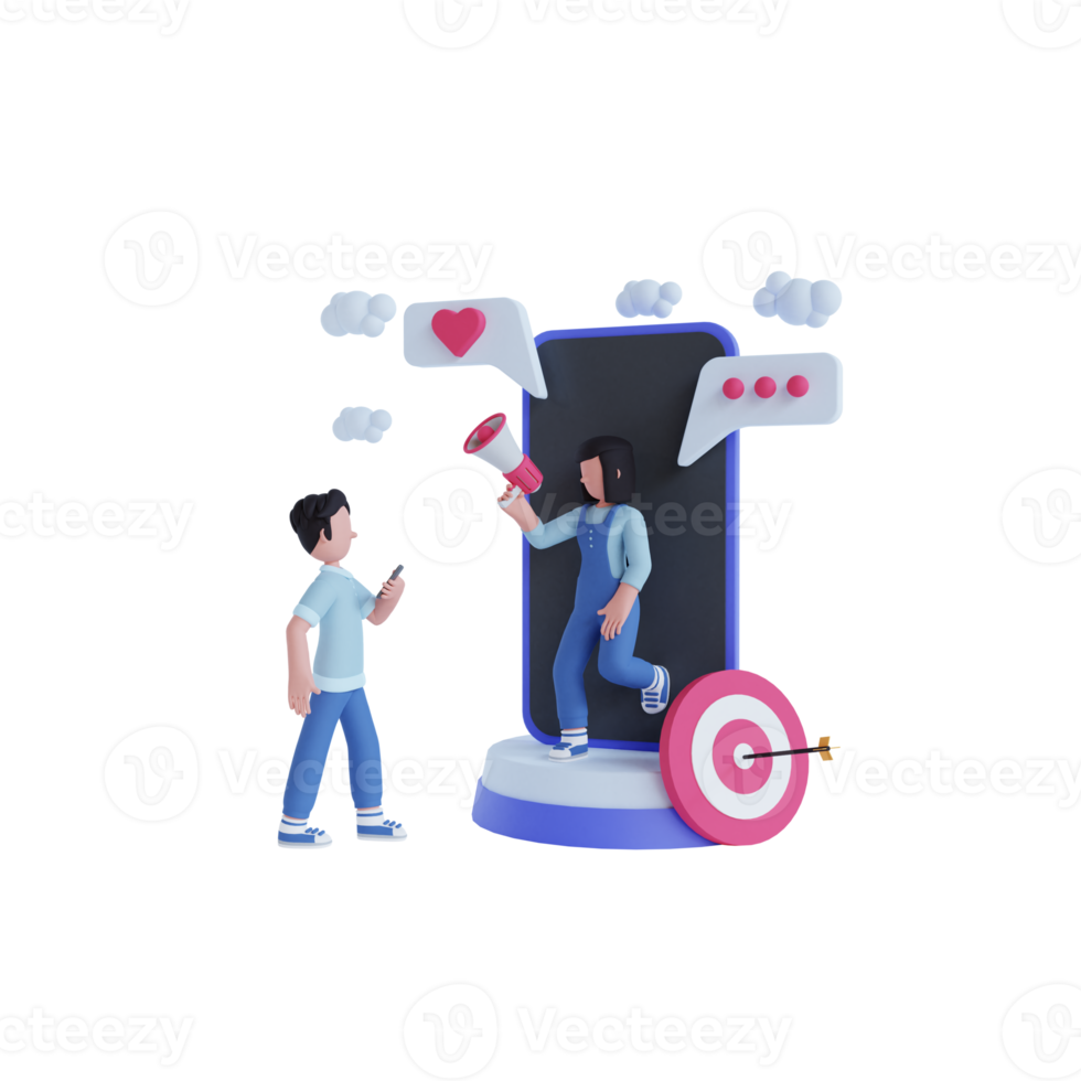 3d render character digital marketing png