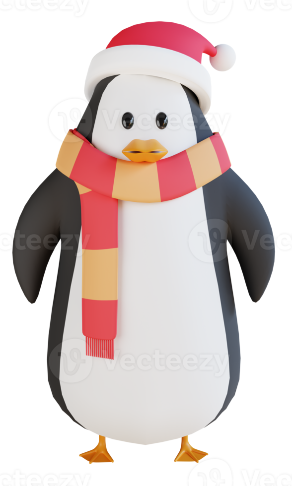 3d render penguin with christmas hat png