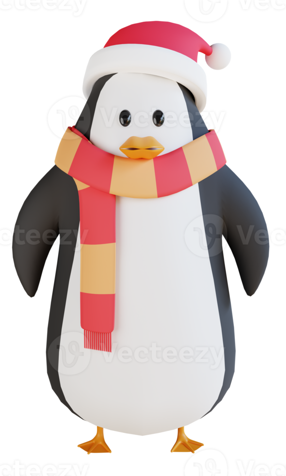 pinguim de renderização 3D com chapéu de natal png