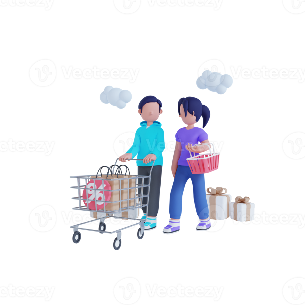 3d render online shopping character png