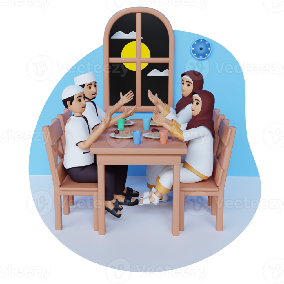 3d render muslim family eat foot iftar sahur ramadan party png