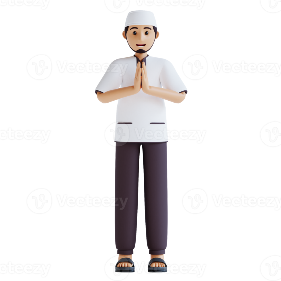 3d renderização do homem muçulmano namaste pose png