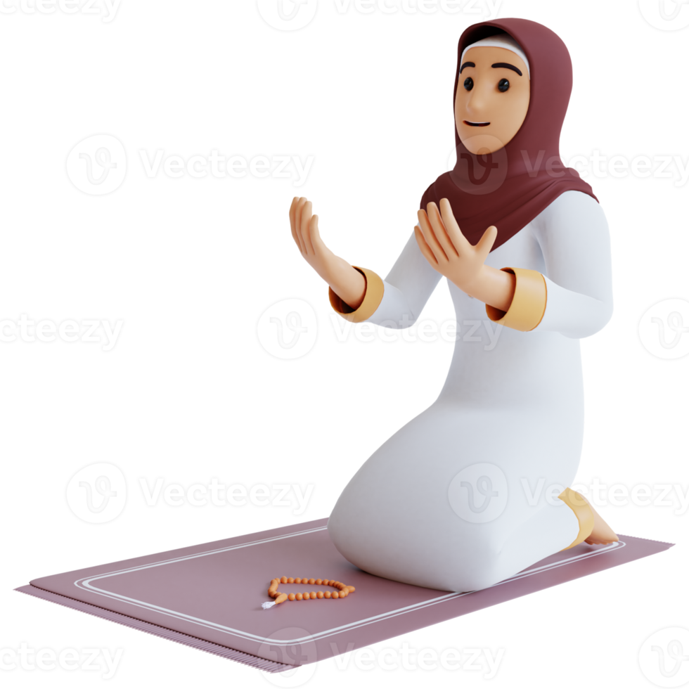 3d renderizar mujeres musulmanas rezando png