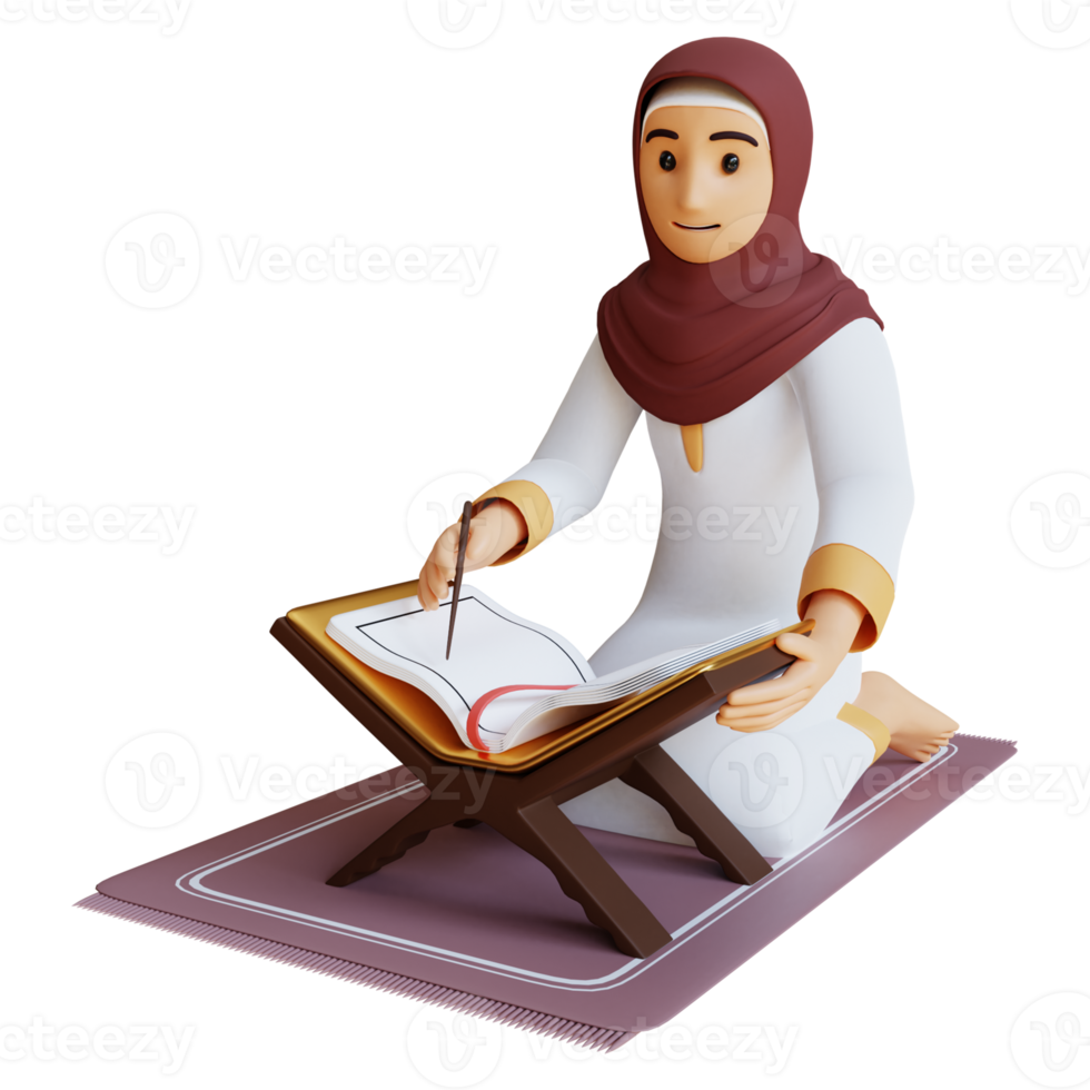 3d Render Women reading Al Quran png