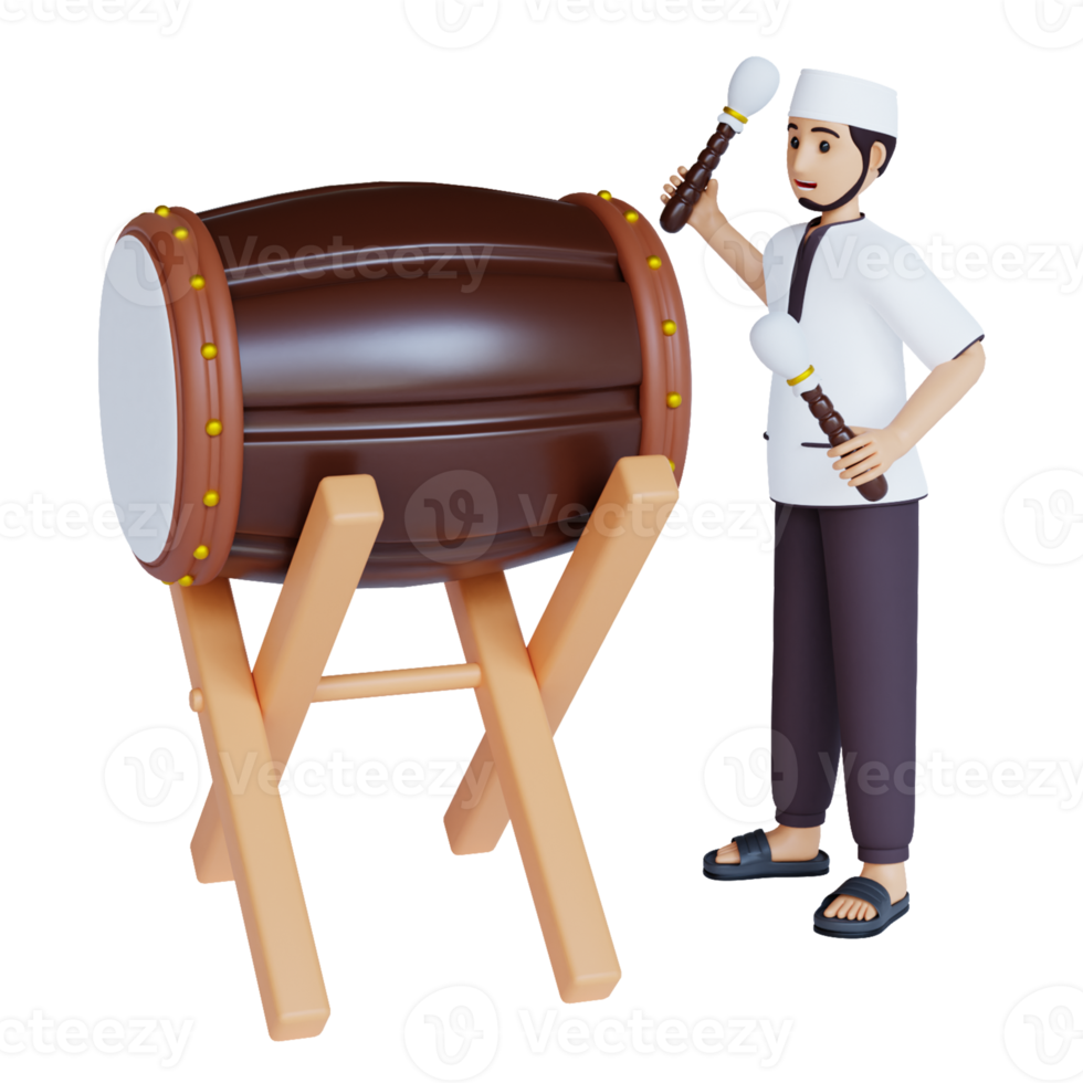 3d render muslim man punch drum png