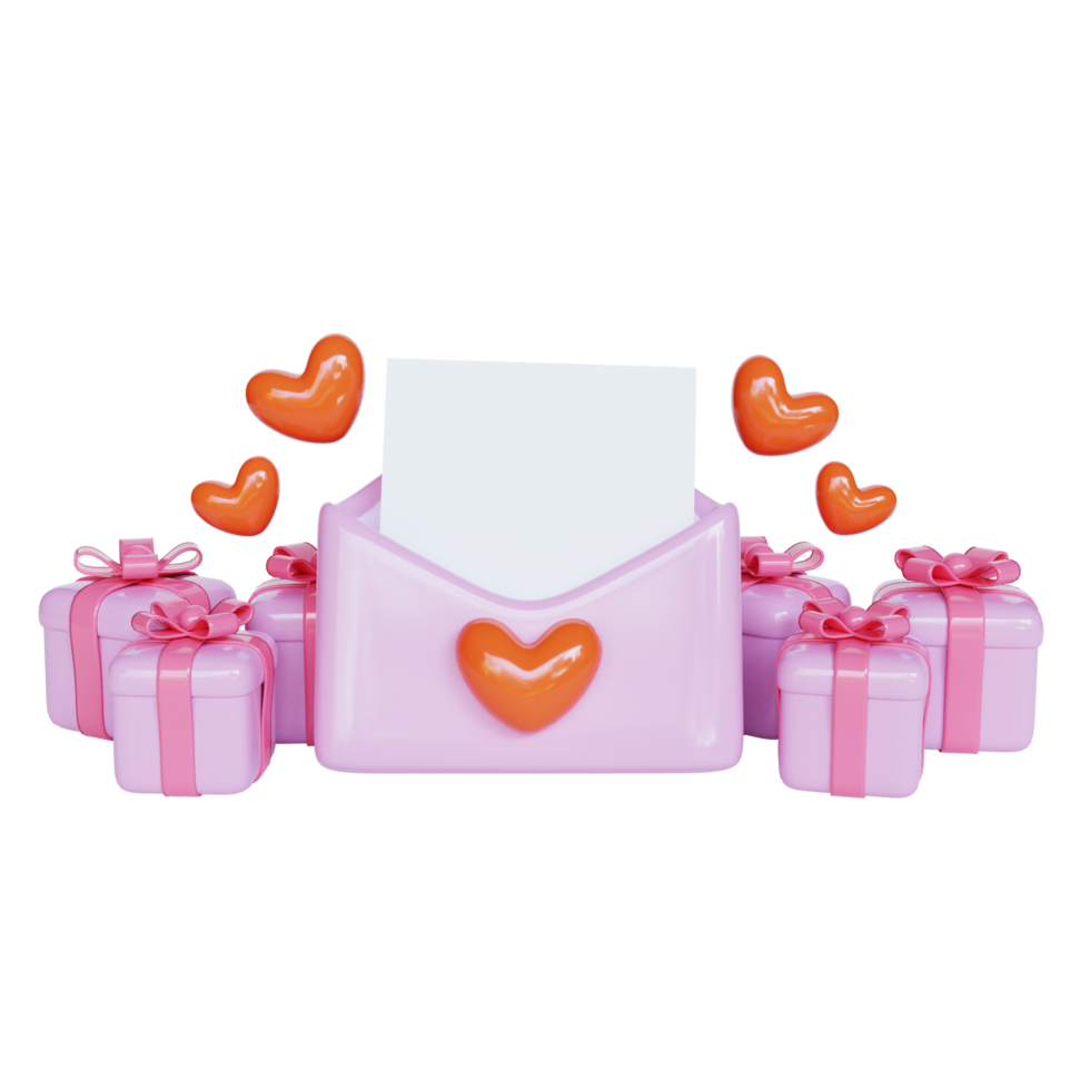 3d render gift present with envelope pink celebrate mother day png