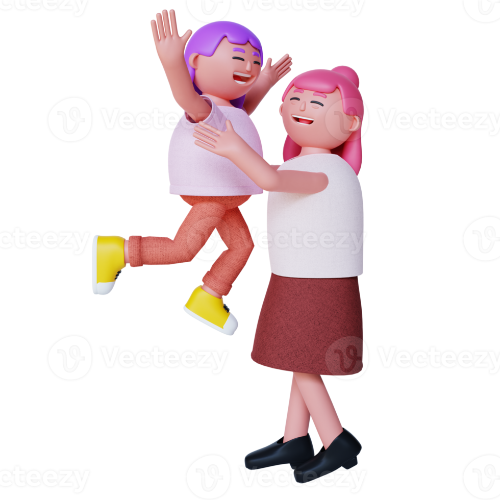 3d render mon and girl celebrating mother day png