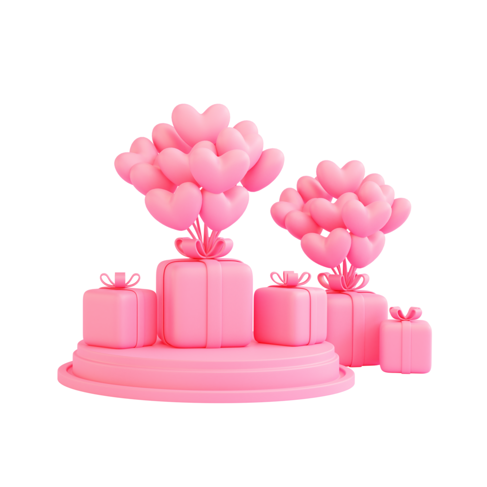 3d render valentine podium with love balloon png