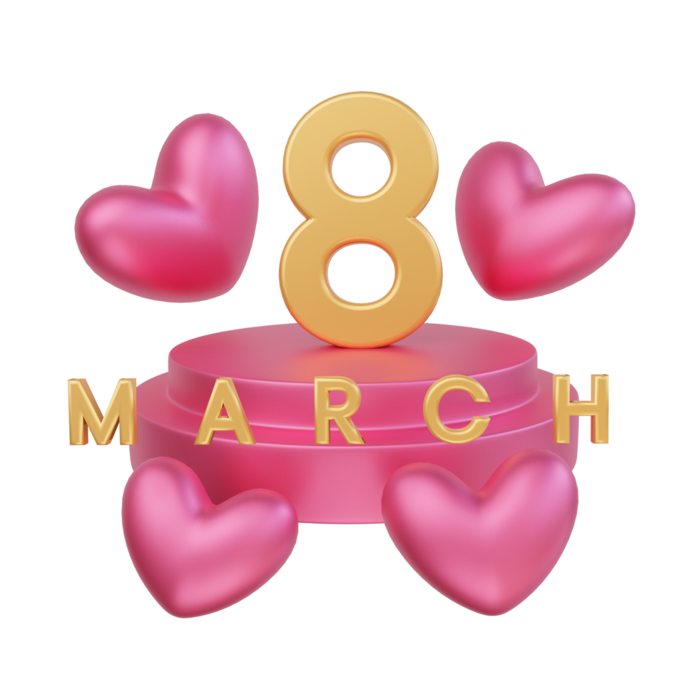 3d render podio del día internacional de la mujer del 8 de marzo png