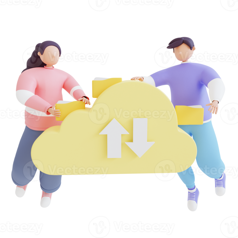 Ilustración de concepto de almacenamiento en la nube en línea de procesamiento 3d png