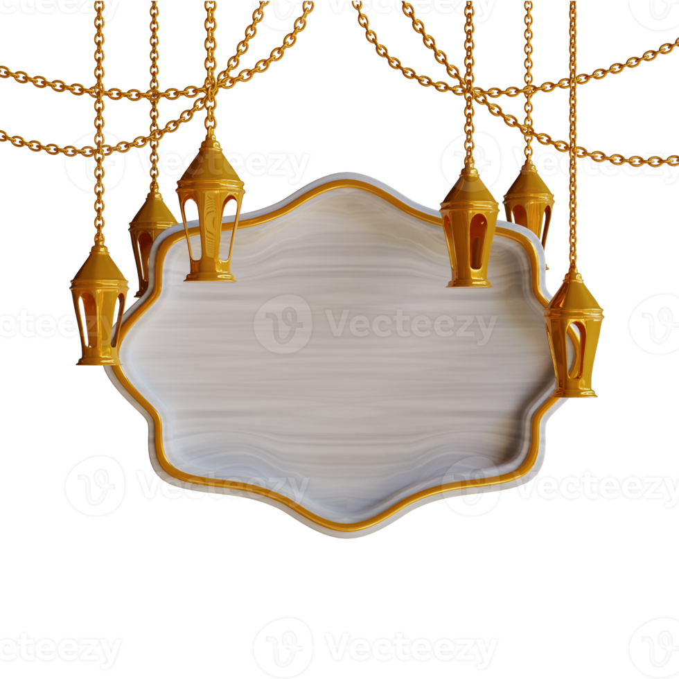 3d render gold lantern and frame png