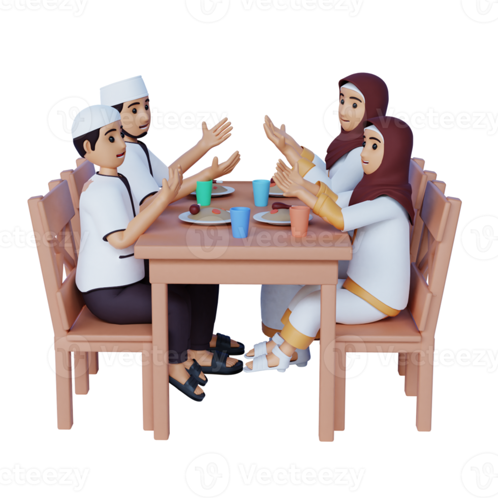 3d renderização família muçulmana comer comida ramadan iftar festa sahur png
