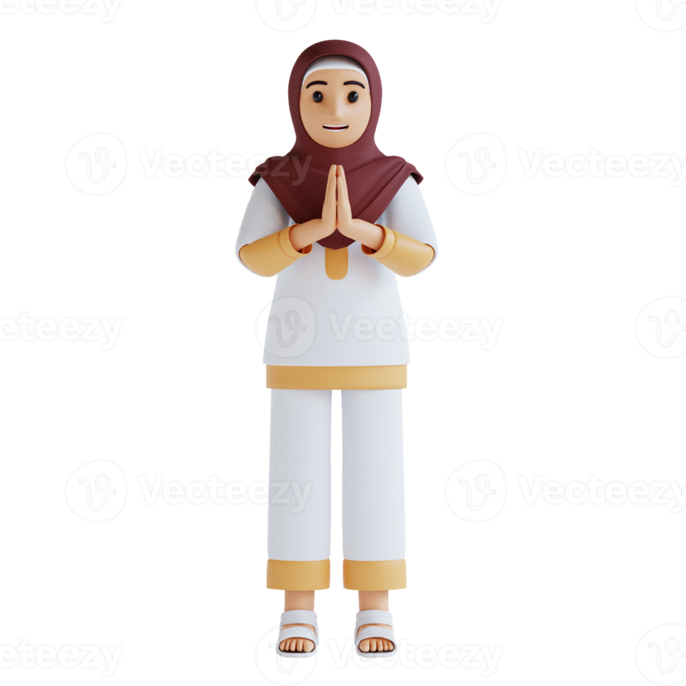 3d render chica musulmana namaste pose png