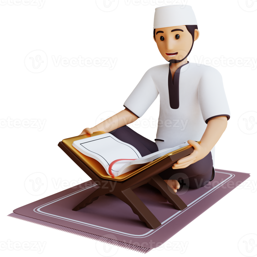 3d render man reading Al Quran png