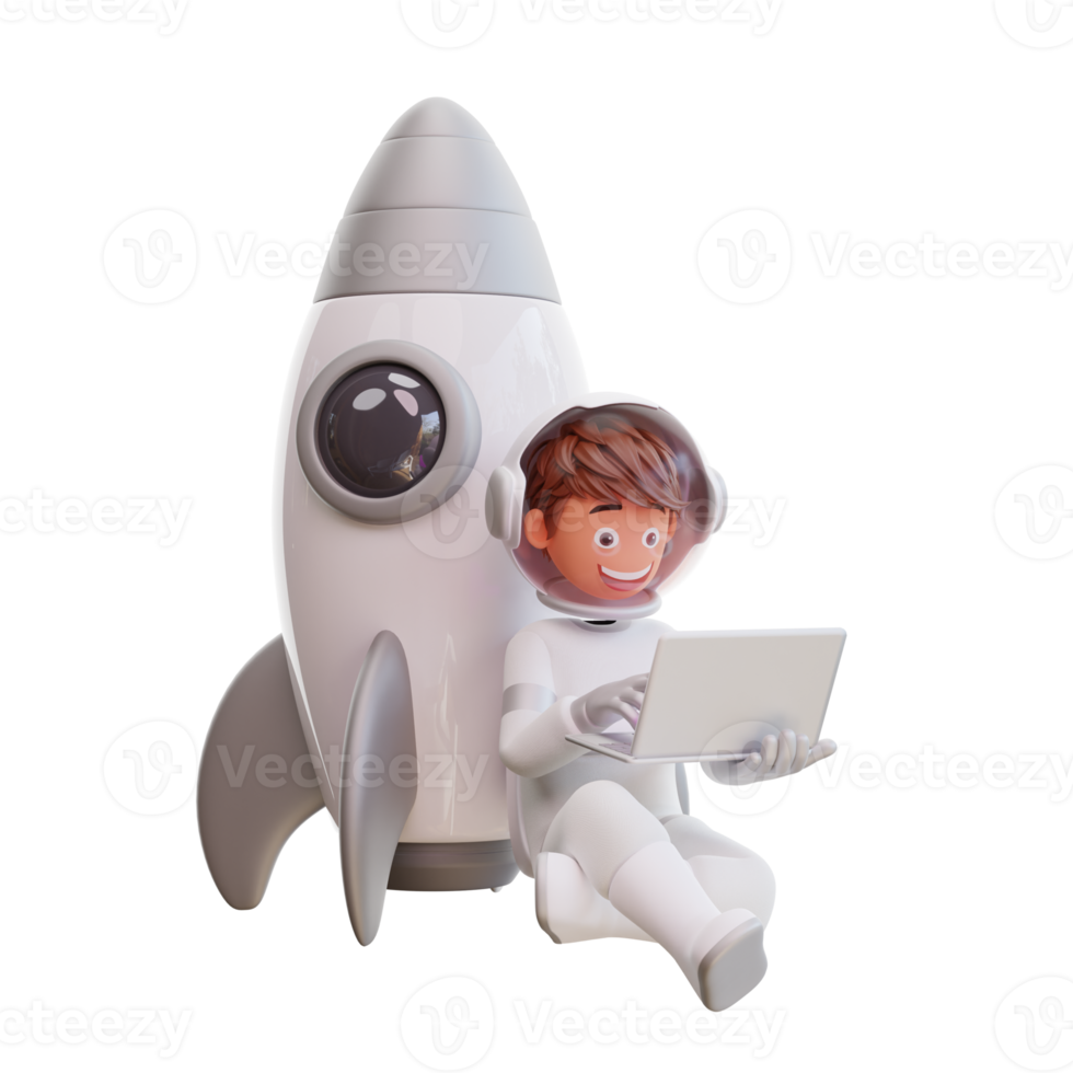 cute astronaut sit and hold laptop png