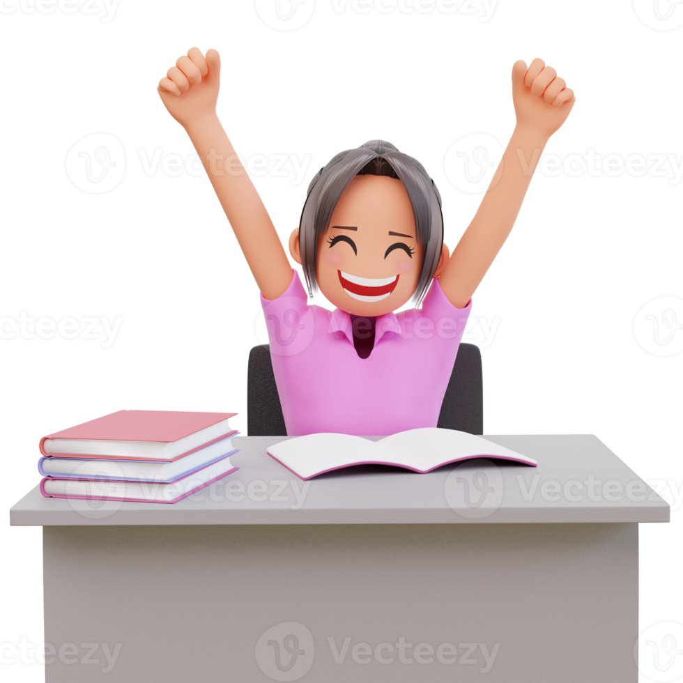 3d render Enthusiastic cute girl rejoicing from great news victory png