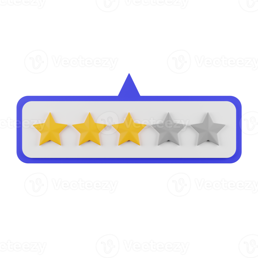 Calificación de 3 estrellas y revisión de ilustración 3d png