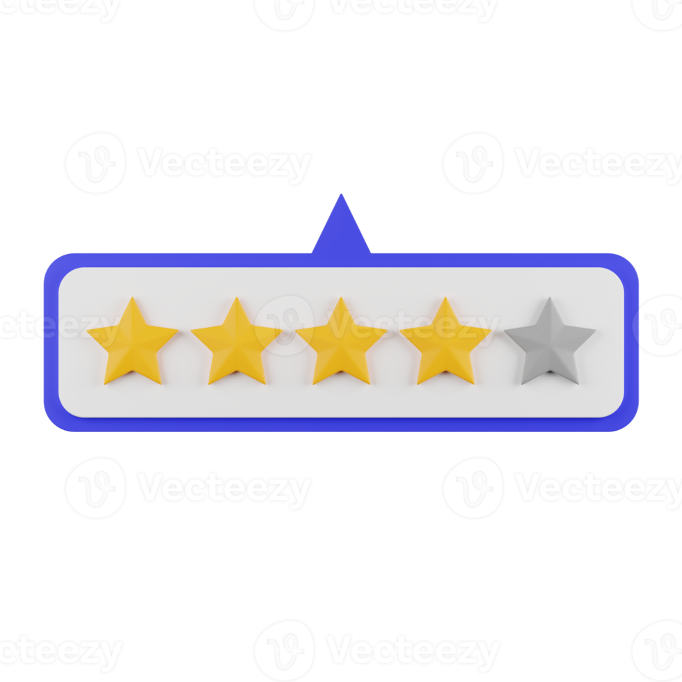 4 Star Rating and Review 3d Illustration png