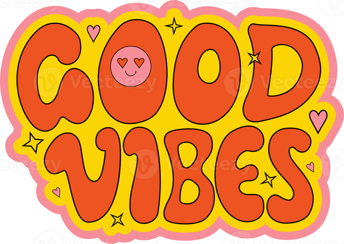 funky hippy stickers. Good Vibes. Retro Lettering. groovy style png