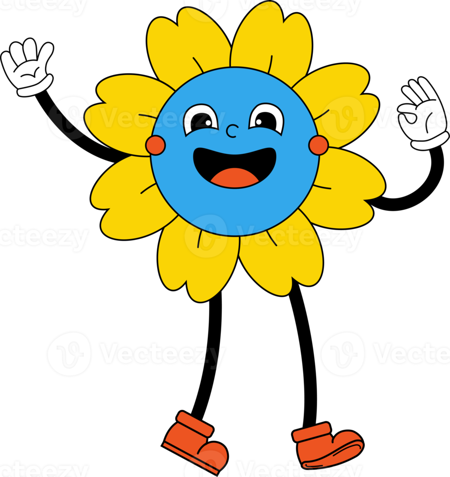 groovy flower power en handen met handschoenen en voeten png