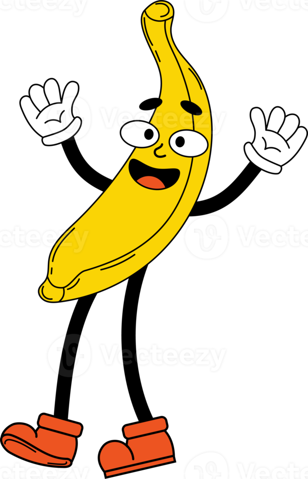 lustige zeichentrickfigur bananenfigur mit behandschuhten händen und füßen png