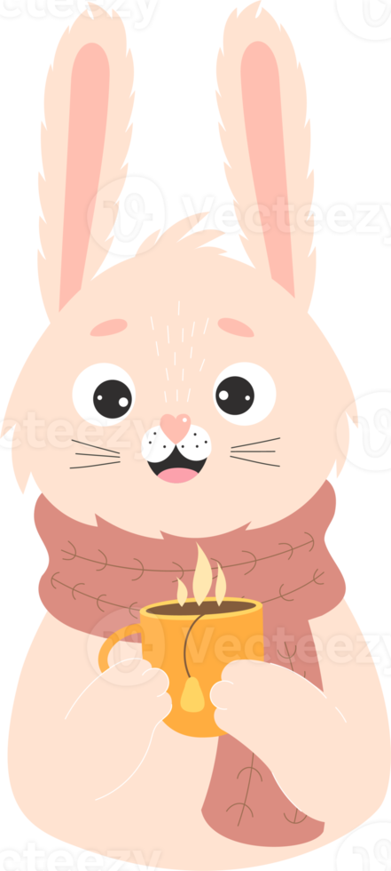 Cute rabbit with cup of hot tea png