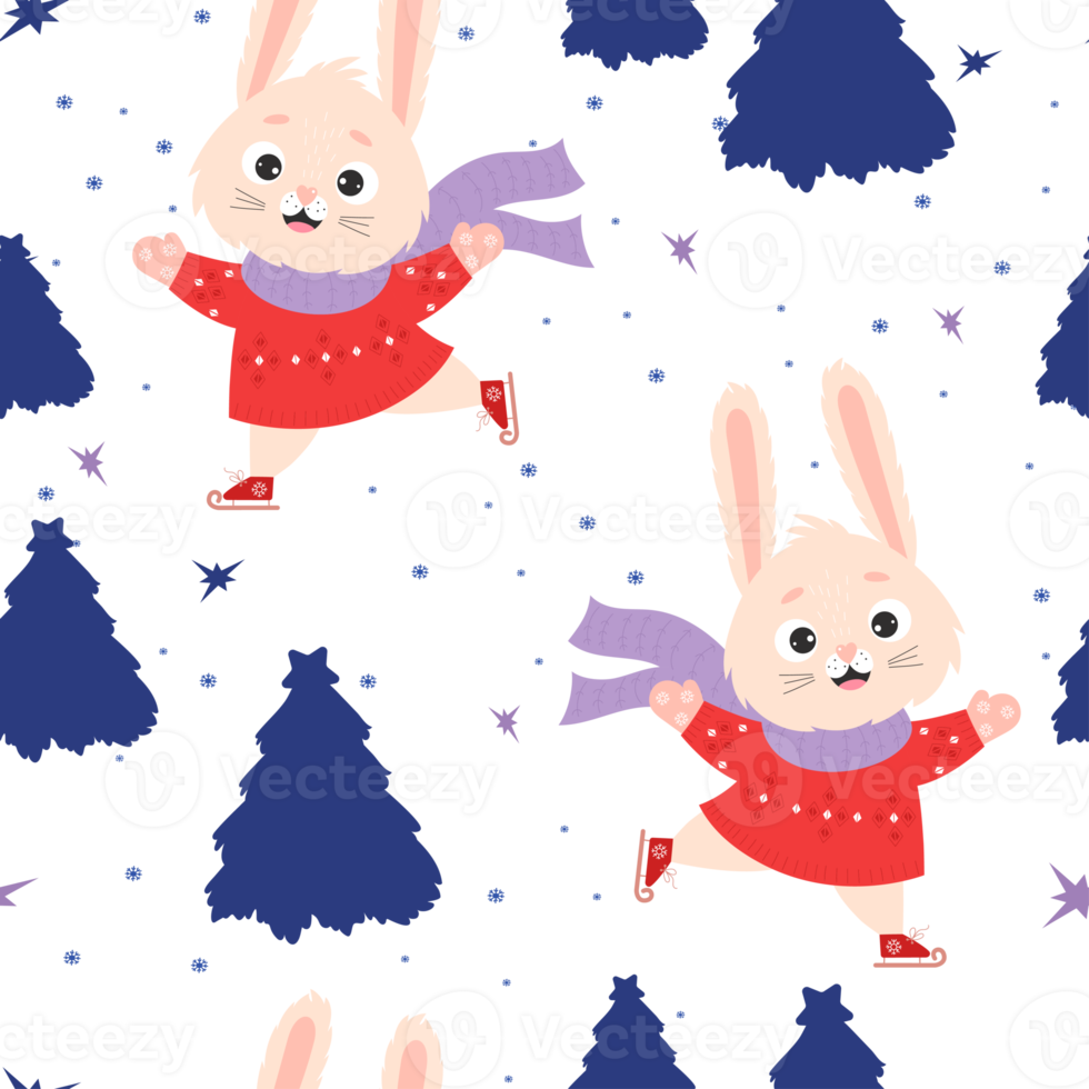 Seamless pattern with cute bunny skating png