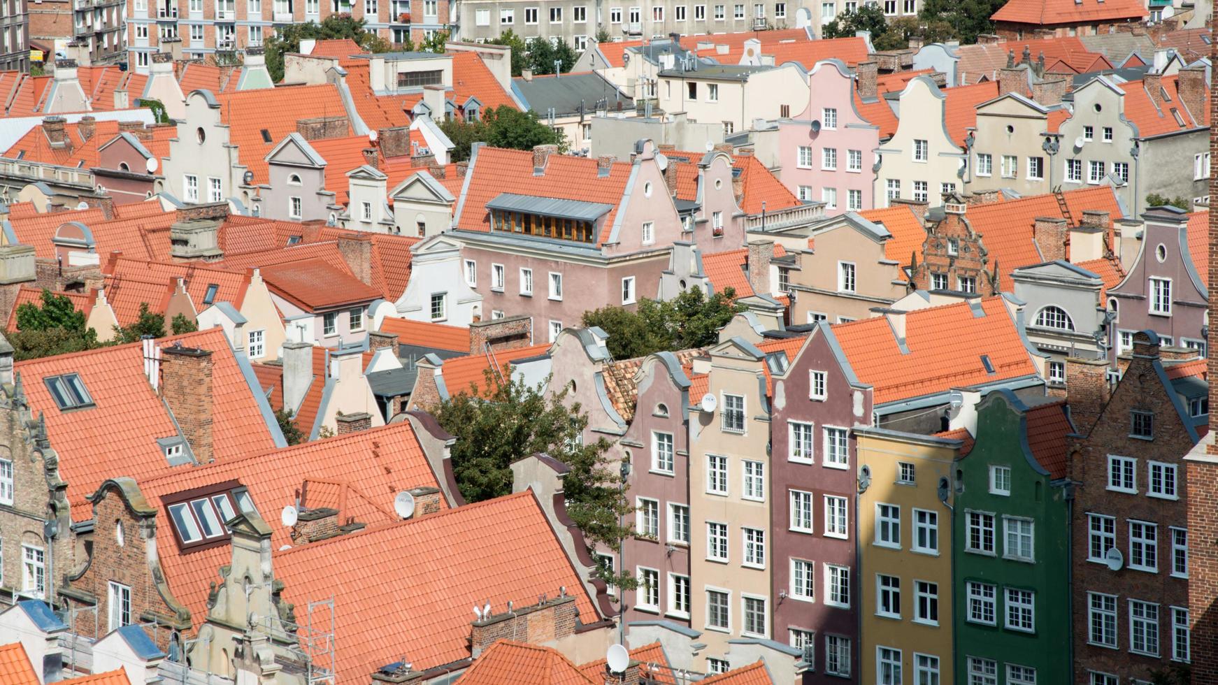 Aerial view of Gdansk downtown, with their colorful houses. Poland photo