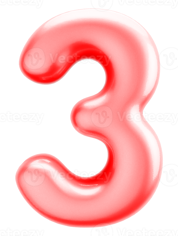 Number 3 3d Red Element png