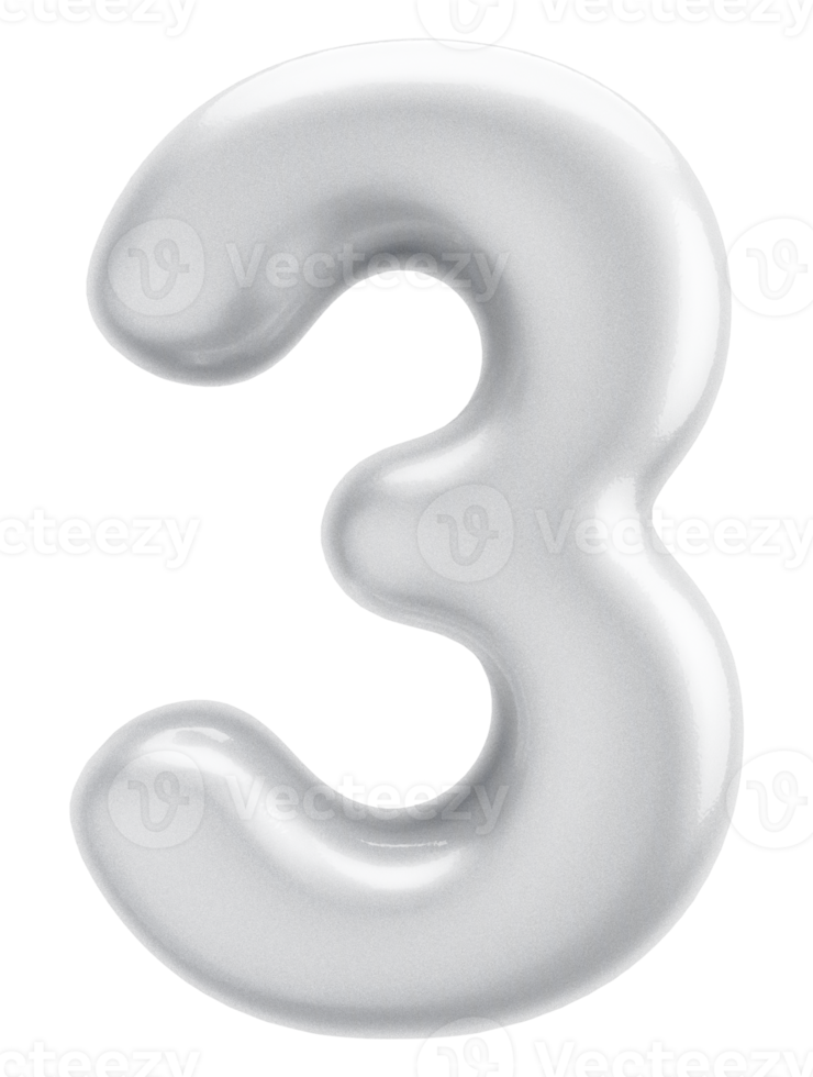 Number 3 3d silver Element png