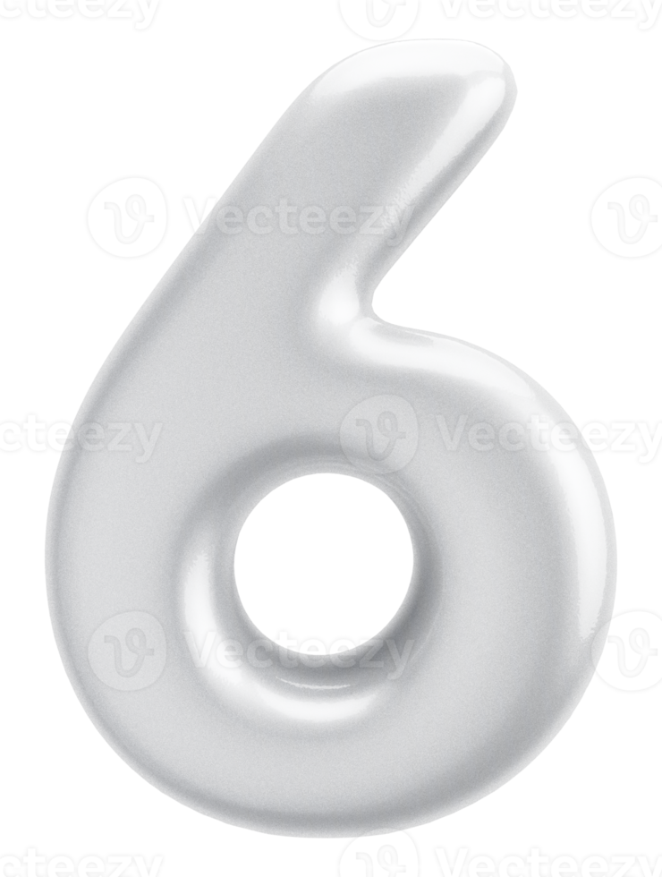 Number 6 3d silver Element png