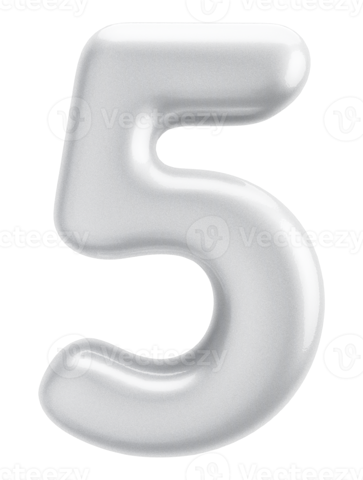 Number 5 3d silver Element png