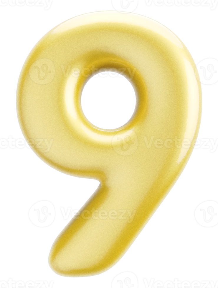 número 9 elemento de oro 3d png