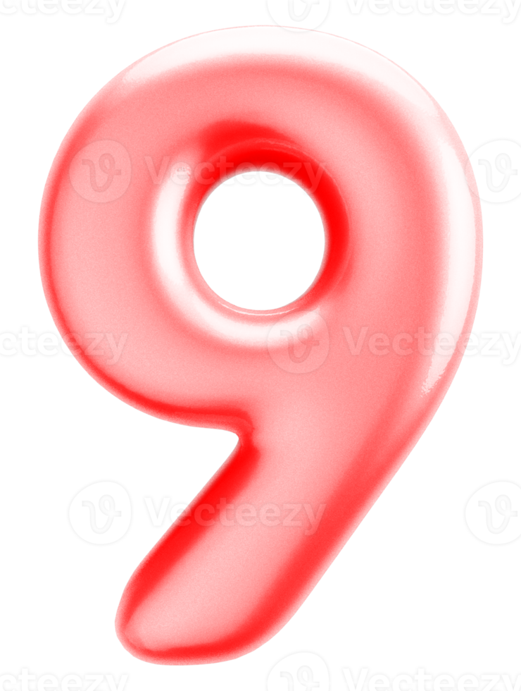 Number 9 3d Red Element png